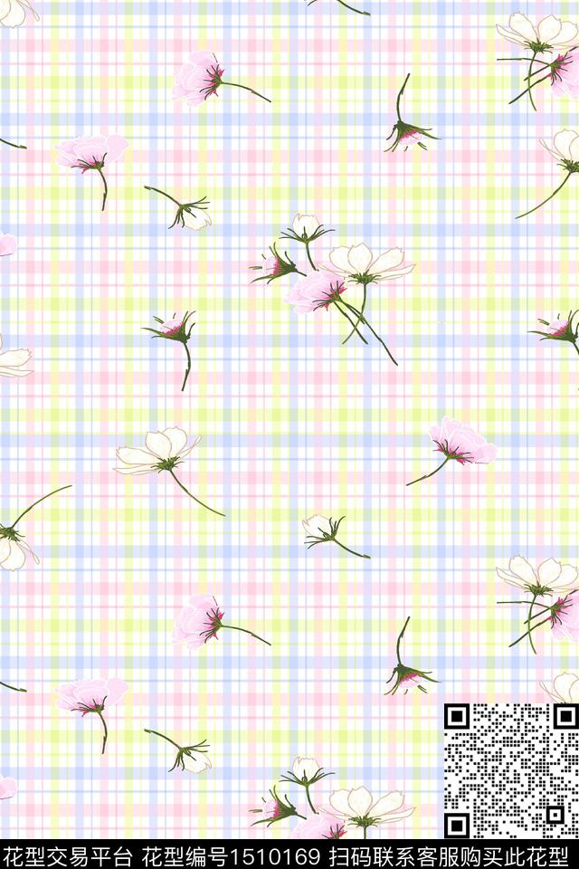 格子花卉小清新数码印花华亿平台下载（图片编号: 1510169） - 瓦栏（Walan）