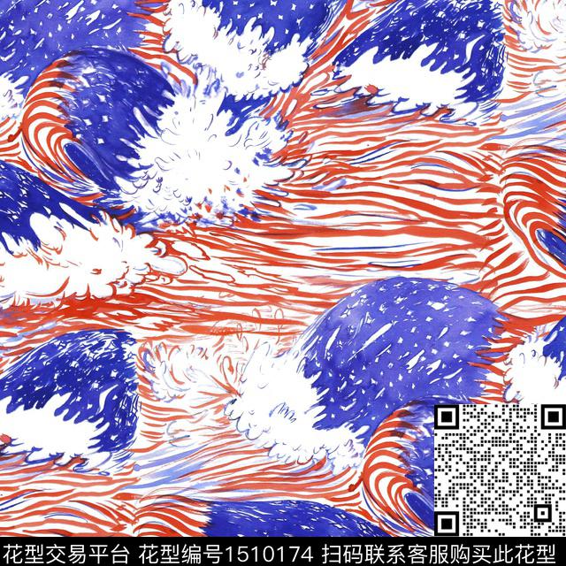 抽象花卉海浪2023数码印花华亿平台下载（图片编号: 1510174） - 瓦栏（Walan）