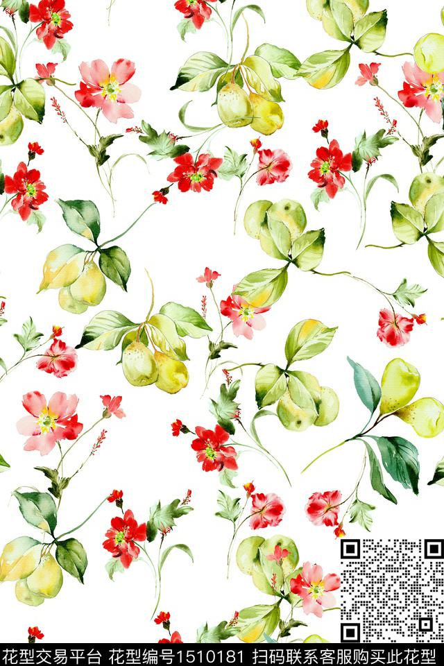 花卉大牌风小清新数码印花华亿平台下载（图片编号: 1510181） - 瓦栏（Walan）