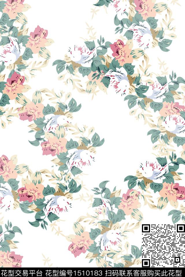 花卉大牌风小清新数码印花华亿平台下载（图片编号: 1510183） - 瓦栏（Walan）