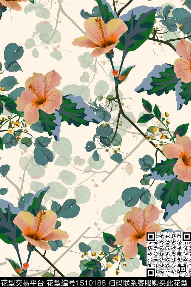 绿植树叶连衣裙大牌风数码印花华亿平台下载（图片编号: 1510188） - 瓦栏（Walan）