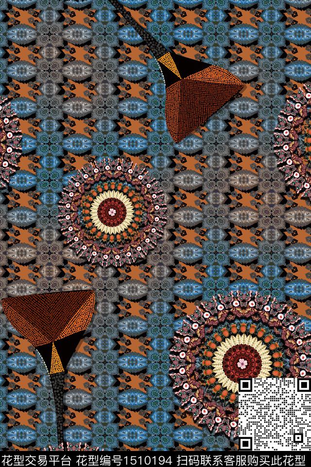 几何民族风大牌风数码印花华亿平台下载（图片编号: 1510194） - 瓦栏（Walan）
