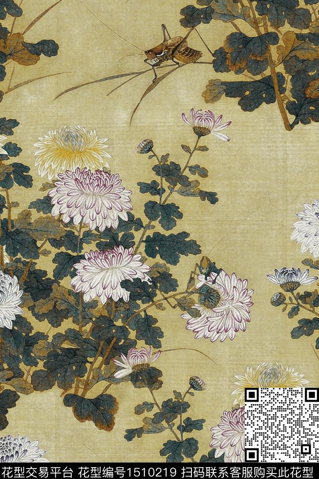 花卉国画配饰数码印花华亿平台下载（图片编号: 1510219） - 瓦栏（Walan）
