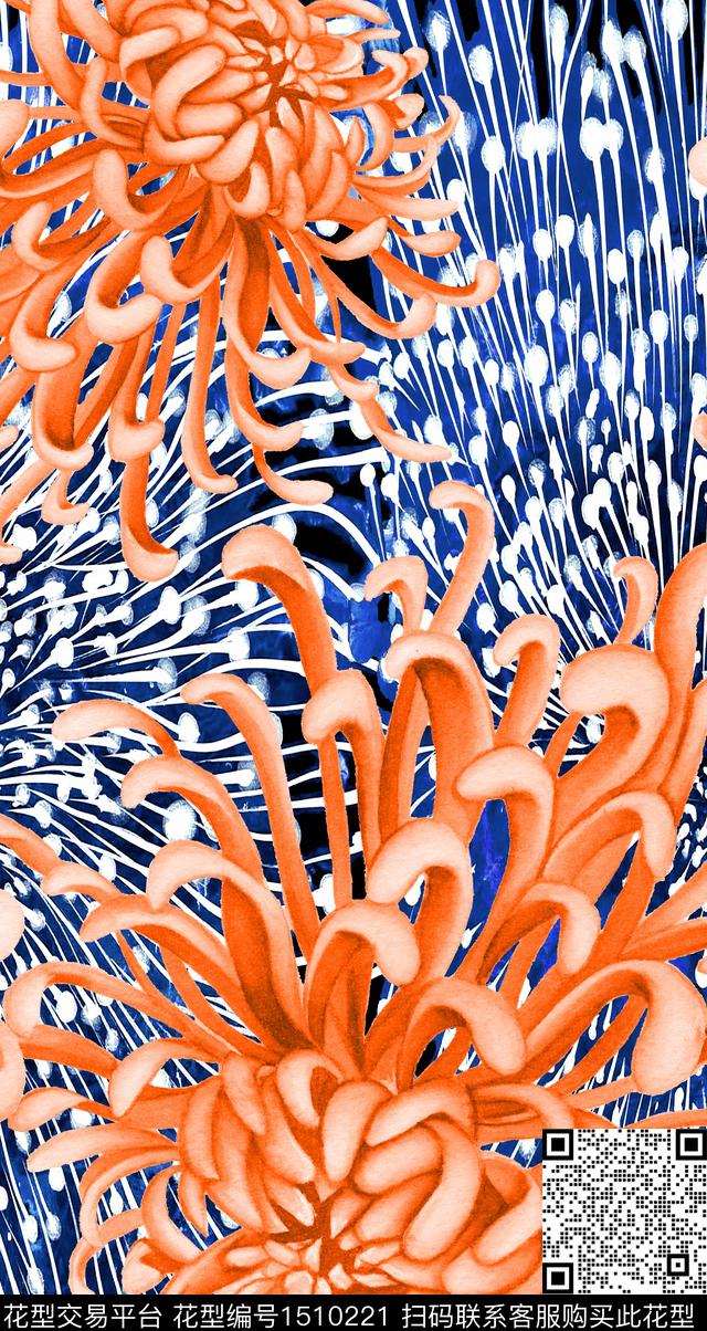 女装定位花菊花旗袍数码印花华亿平台下载（图片编号: 1510221） - 瓦栏（Walan）