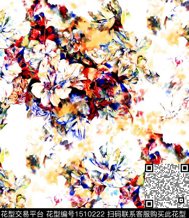 手绘花卉大花大丽花数码印花华亿平台下载（图片编号: 1510222） - 瓦栏（Walan）