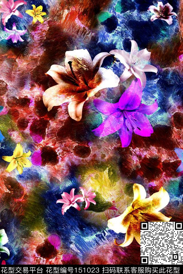 绚丽笔触肌理墨迹数码印花华亿平台下载（图片编号: 151023） - 瓦栏（Walan）