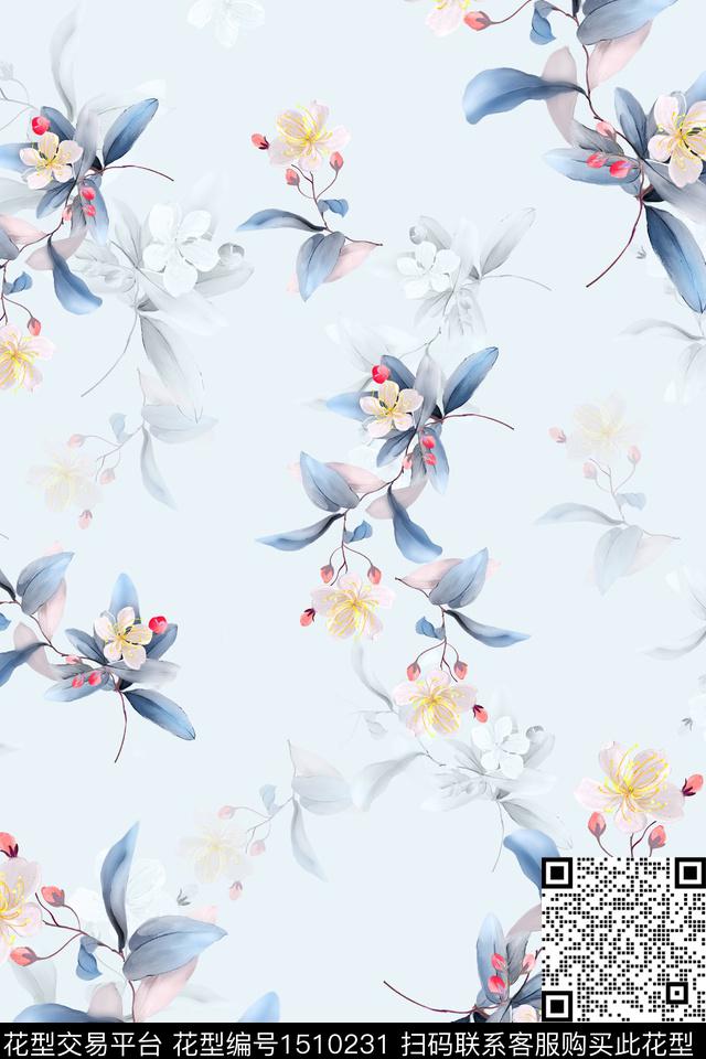 花卉小清新真丝数码印花华亿平台下载（图片编号: 1510231） - 瓦栏（Walan）