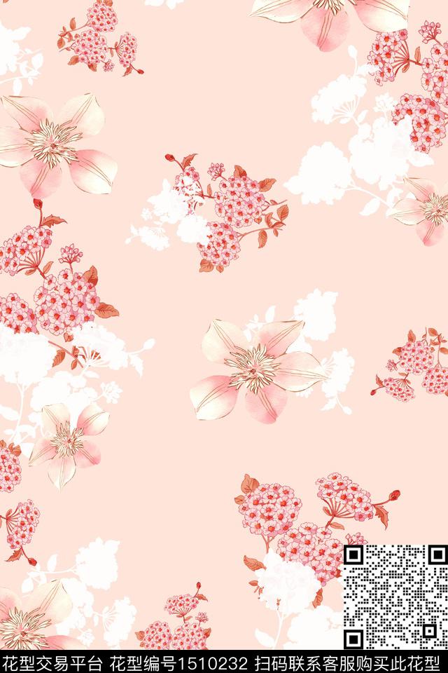 花卉小清新真丝数码印花华亿平台下载（图片编号: 1510232） - 瓦栏（Walan）