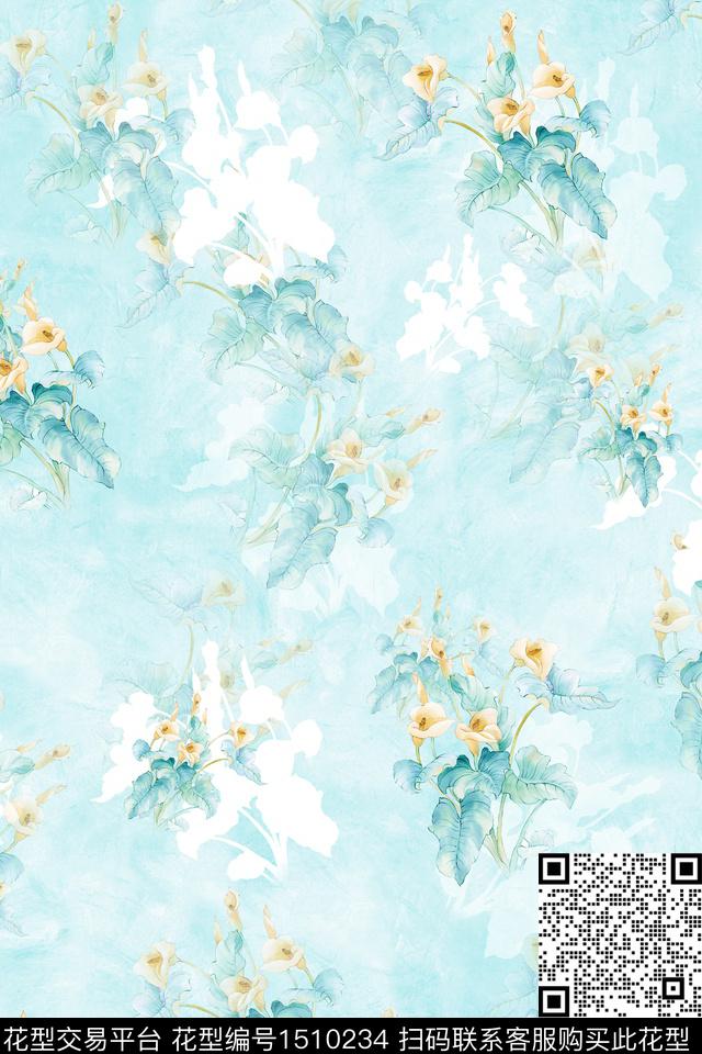 花卉小清新真丝数码印花华亿平台下载（图片编号: 1510234） - 瓦栏（Walan）
