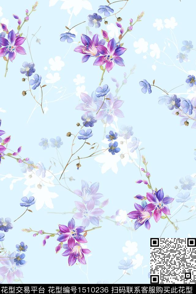 花卉小清新真丝数码印花华亿平台下载（图片编号: 1510236） - 瓦栏（Walan）