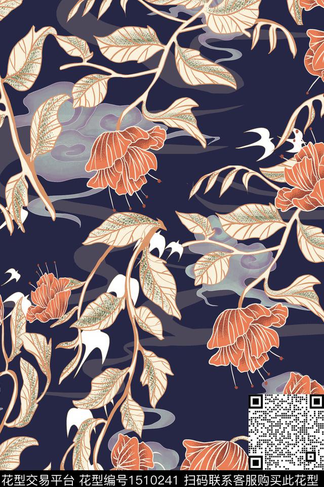 连衣裙绿植树叶花卉数码印花华亿平台下载（图片编号: 1510241） - 瓦栏（Walan）