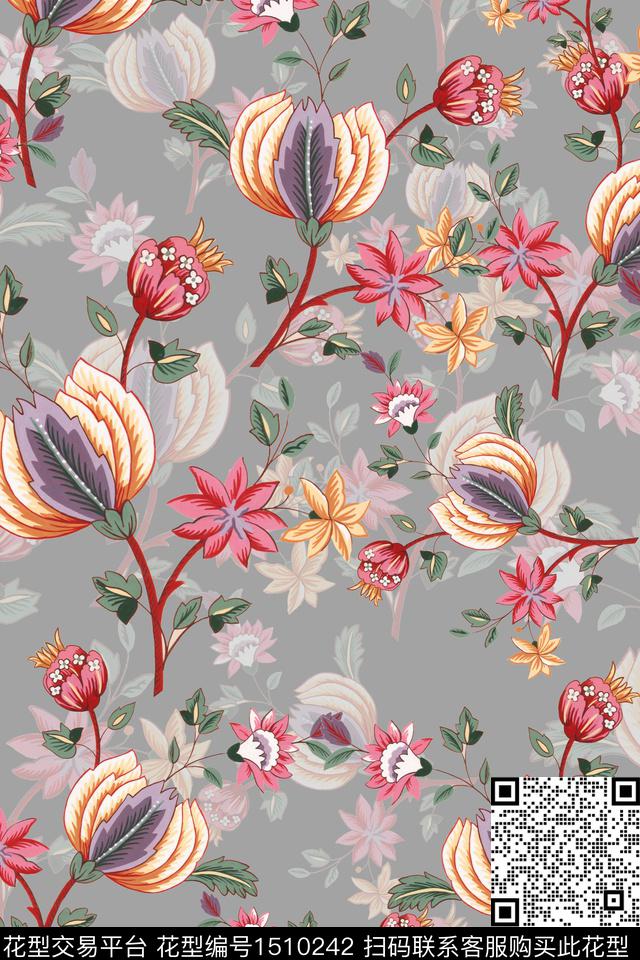 绿植树叶花卉大牌风数码印花华亿平台下载（图片编号: 1510242） - 瓦栏（Walan）
