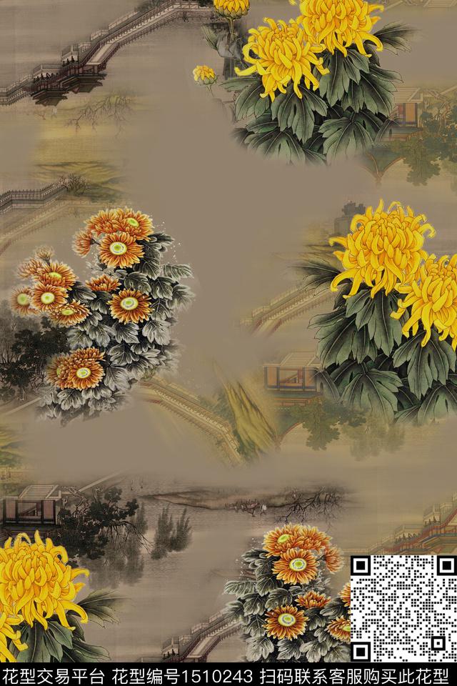 连衣裙绿植树叶花卉数码印花华亿平台下载（图片编号: 1510243） - 瓦栏（Walan）