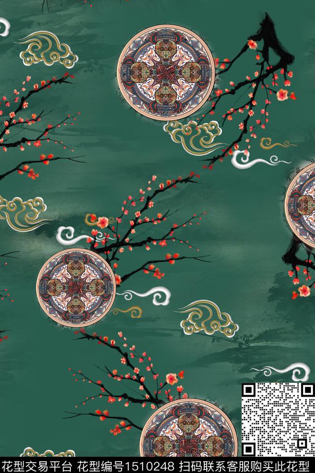 连衣裙绿植树叶花卉数码印花华亿平台下载（图片编号: 1510248） - 瓦栏（Walan）