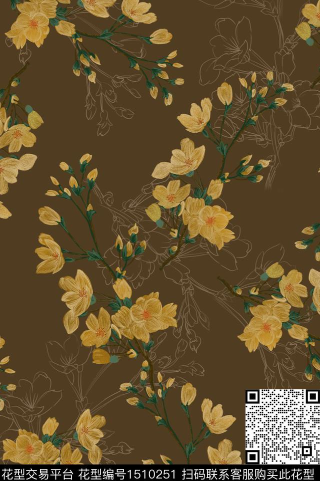 绿植树叶连衣裙大牌风数码印花华亿平台下载（图片编号: 1510251） - 瓦栏（Walan）