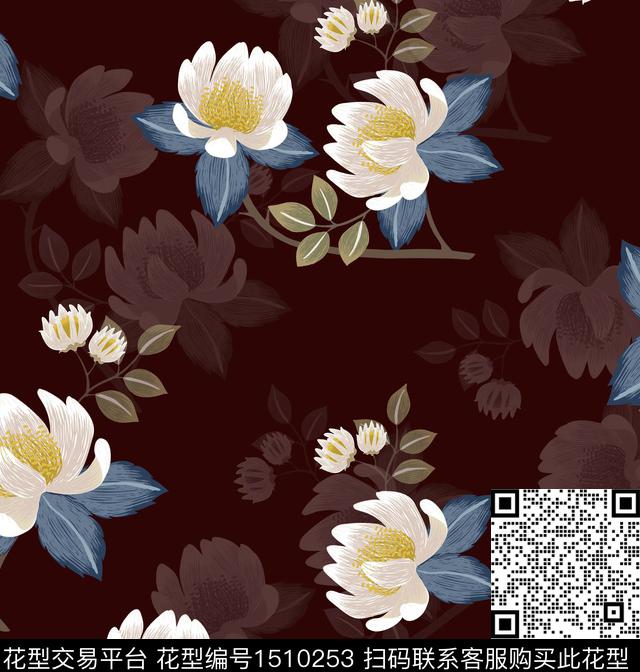 绿植树叶连衣裙大牌风数码印花华亿平台下载（图片编号: 1510253） - 瓦栏（Walan）