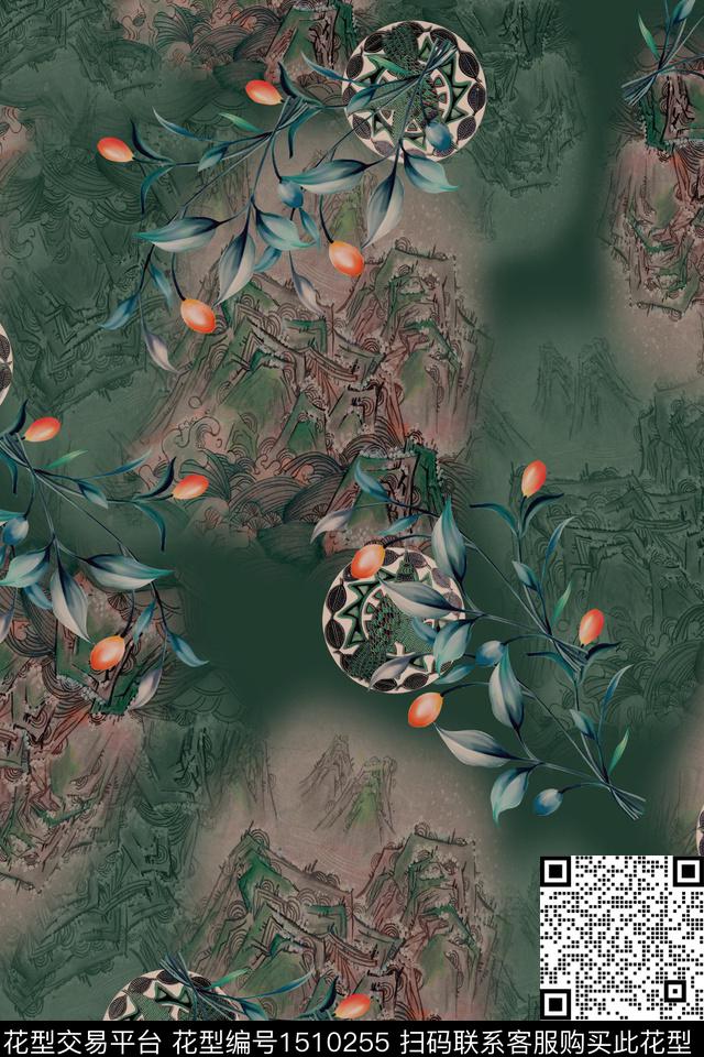 绿植树叶连衣裙大牌风数码印花华亿平台下载（图片编号: 1510255） - 瓦栏（Walan）