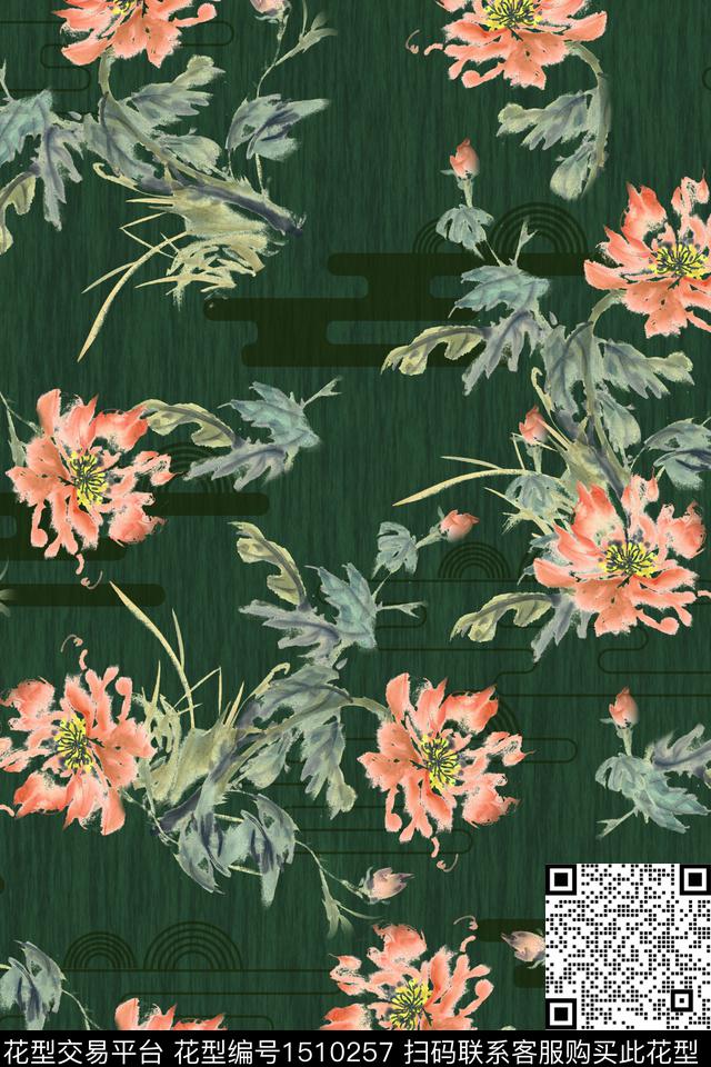 绿植树叶连衣裙大牌风数码印花华亿平台下载（图片编号: 1510257） - 瓦栏（Walan）