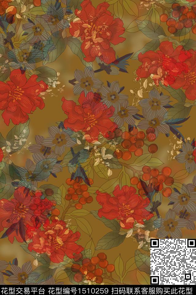 绿植树叶连衣裙大牌风数码印花华亿平台下载（图片编号: 1510259） - 瓦栏（Walan）