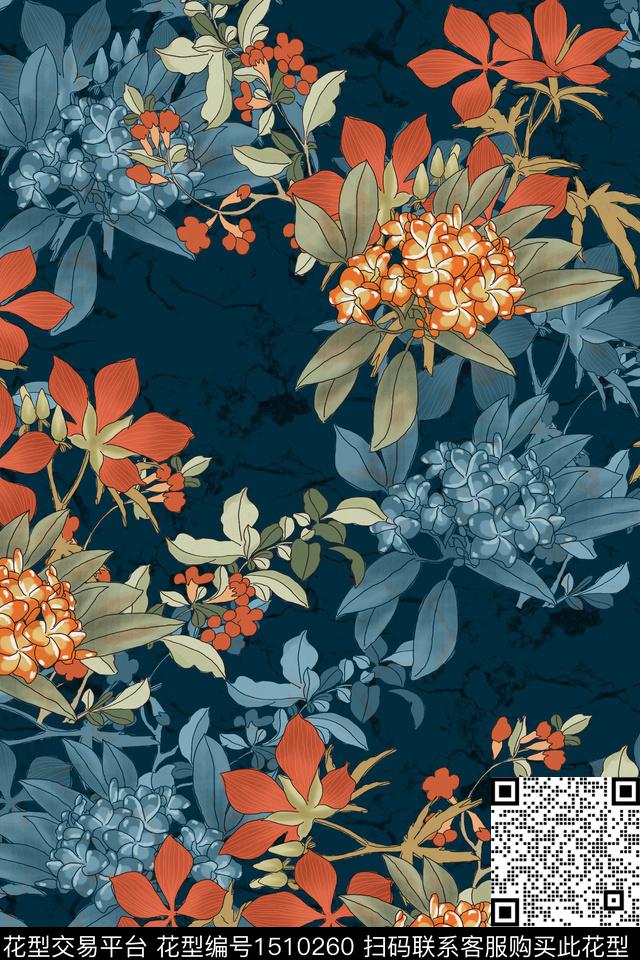 绿植树叶连衣裙大牌风数码印花华亿平台下载（图片编号: 1510260） - 瓦栏（Walan）