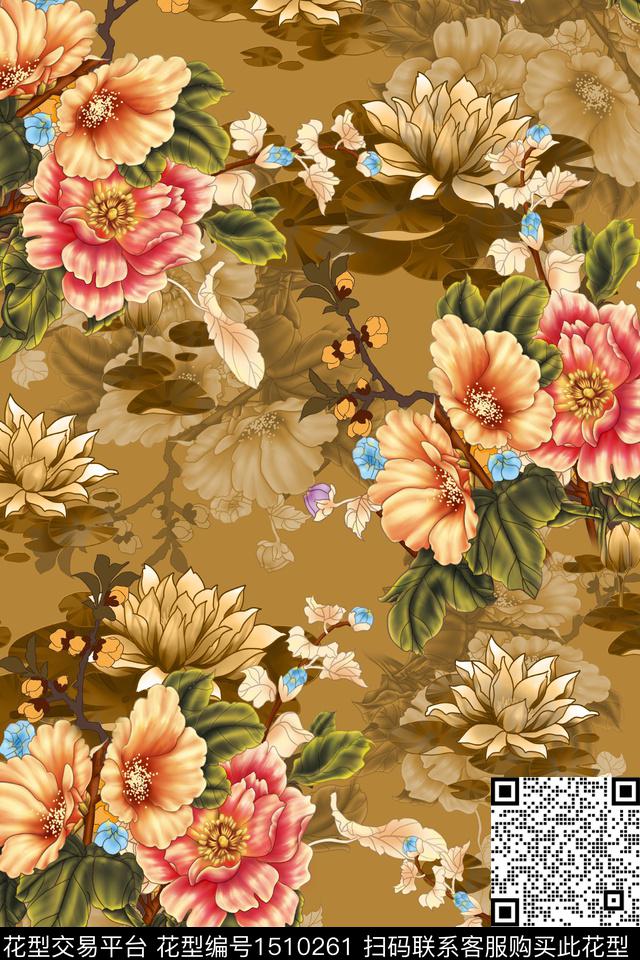 绿植树叶连衣裙大牌风数码印花华亿平台下载（图片编号: 1510261） - 瓦栏（Walan）