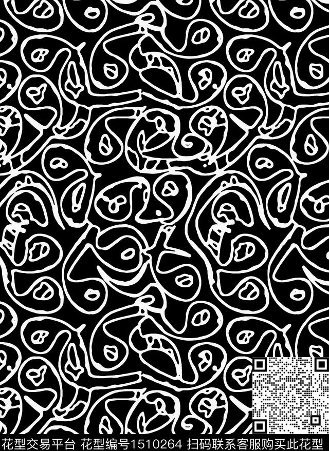 涂鸦线条几何传统印花华亿平台下载（图片编号: 1510264） - 瓦栏（Walan）