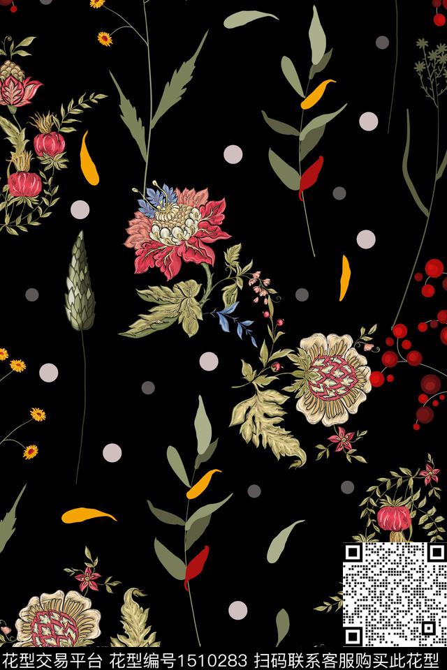 几何花卉绣花华亿平台传统印花华亿平台下载（图片编号: 1510283） - 瓦栏（Walan）