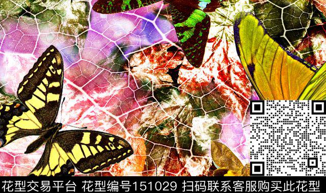 蝴蝶粉色绚丽数码印花华亿平台下载（图片编号: 151029） - 瓦栏（Walan）