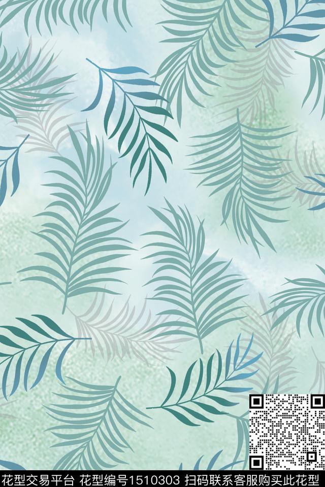 女装花卉绿植树叶数码印花华亿平台下载（图片编号: 1510303） - 瓦栏（Walan）