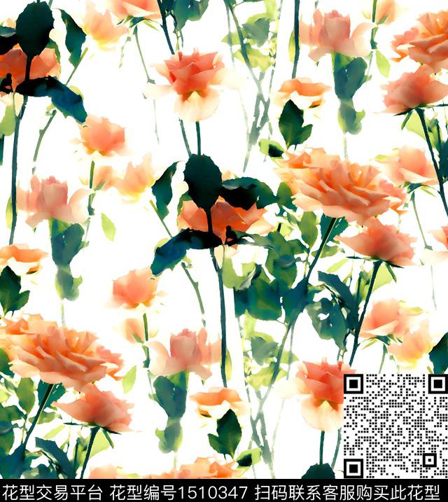 玫瑰花月季花2023春夏数码印花华亿平台下载（图片编号: 1510347） - 瓦栏（Walan）