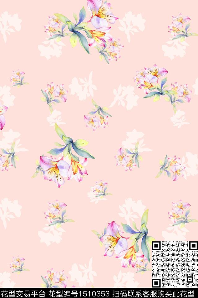 花卉小清新真丝数码印花华亿平台下载（图片编号: 1510353） - 瓦栏（Walan）