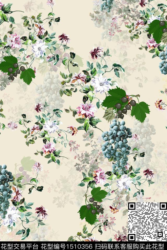 花卉小清新真丝数码印花华亿平台下载（图片编号: 1510356） - 瓦栏（Walan）