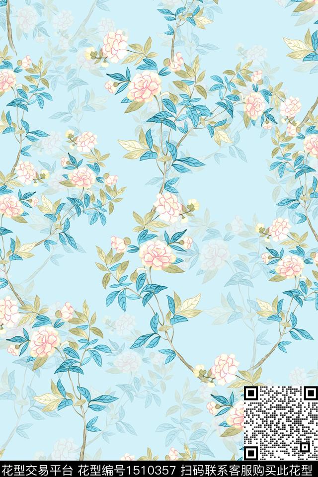 花卉小清新真丝数码印花华亿平台下载（图片编号: 1510357） - 瓦栏（Walan）