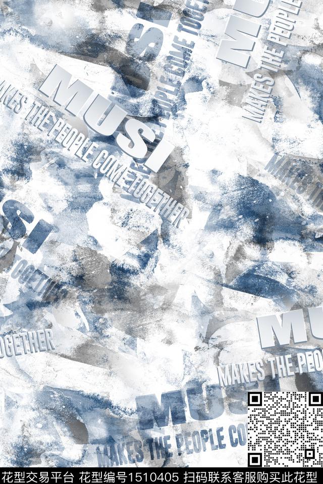 字母肌理男装数码印花华亿平台下载（图片编号: 1510405） - 瓦栏（Walan）