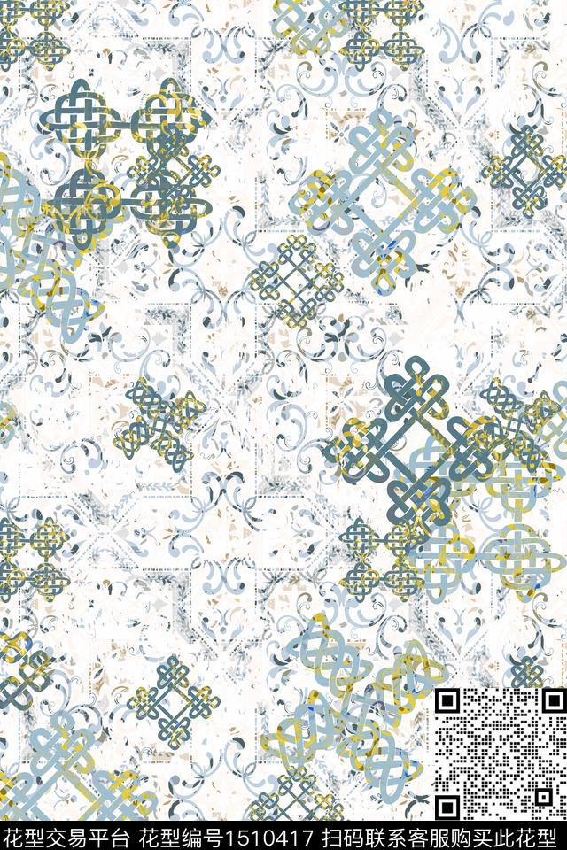 民族风真丝混合拼接数码印花华亿平台下载（图片编号: 1510417） - 瓦栏（Walan）