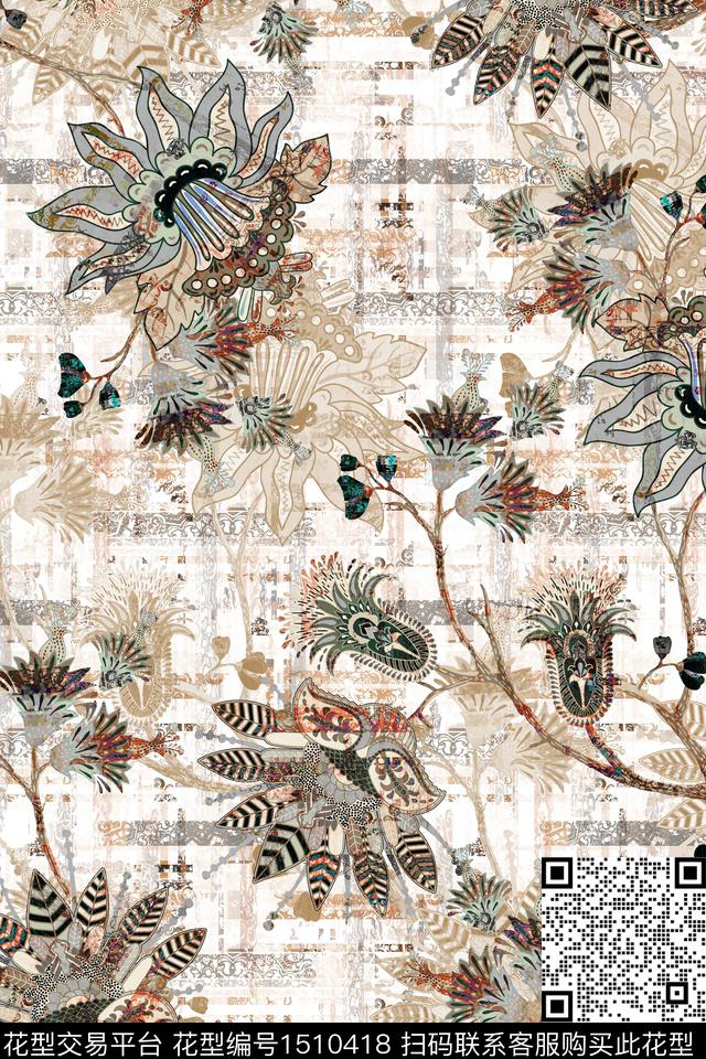 民族风佩斯利香云纱数码印花华亿平台下载（图片编号: 1510418） - 瓦栏（Walan）