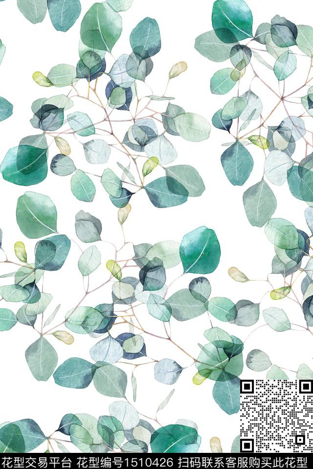 绿植树叶大牌风小清新数码印花华亿平台下载（图片编号: 1510426） - 瓦栏（Walan）