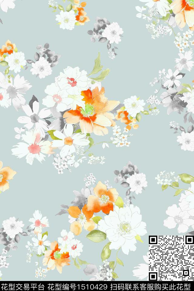 花卉大牌风小清新数码印花华亿平台下载（图片编号: 1510429） - 瓦栏（Walan）