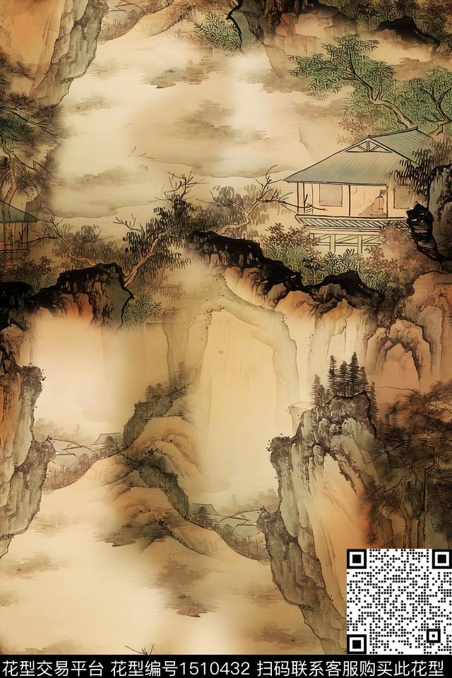 香云纱中国风国画数码印花华亿平台下载（图片编号: 1510432） - 瓦栏（Walan）