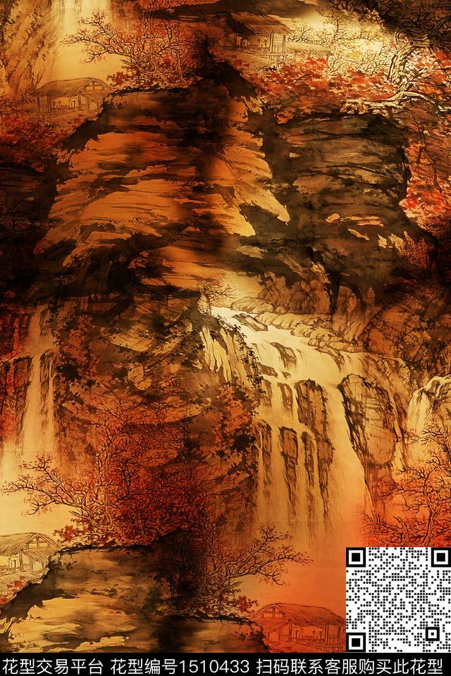 香云纱中国风国画数码印花华亿平台下载（图片编号: 1510433） - 瓦栏（Walan）