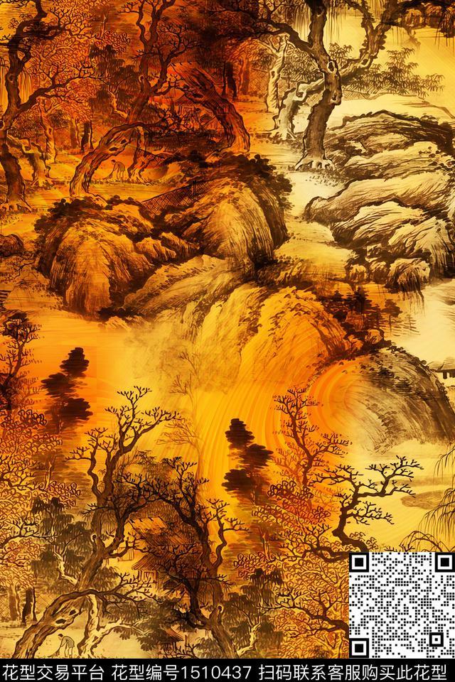 香云纱国画中老年数码印花华亿平台下载（图片编号: 1510437） - 瓦栏（Walan）