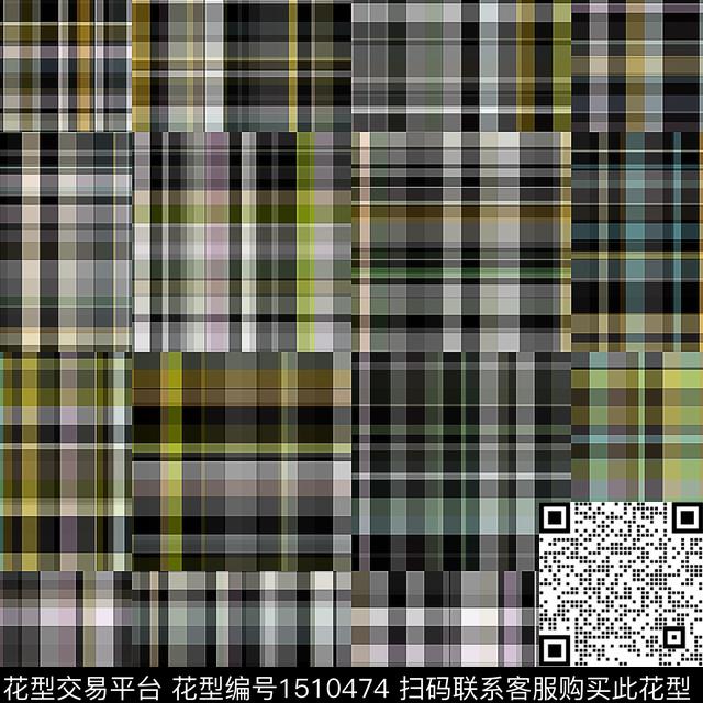 几何格子线条画数码印花华亿平台下载（图片编号: 1510474） - 瓦栏（Walan）