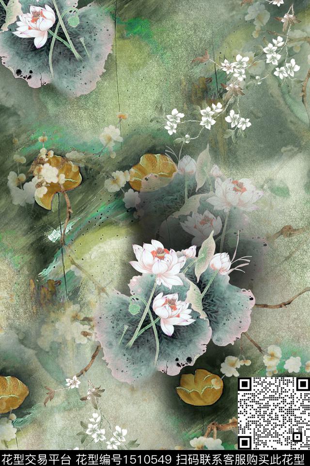 花卉香云纱真丝数码印花华亿平台下载（图片编号: 1510549） - 瓦栏（Walan）