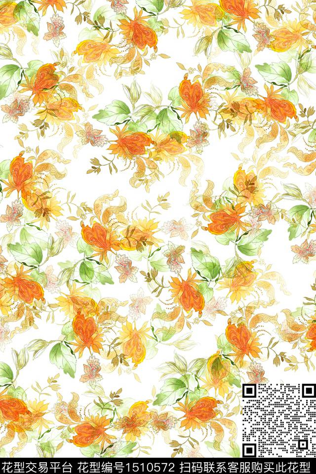 花卉大牌风小清新数码印花华亿平台下载（图片编号: 1510572） - 瓦栏（Walan）
