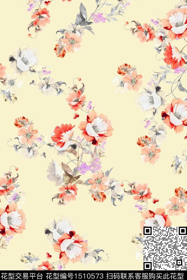 花卉大牌风小清新数码印花华亿平台下载（图片编号: 1510573） - 瓦栏（Walan）