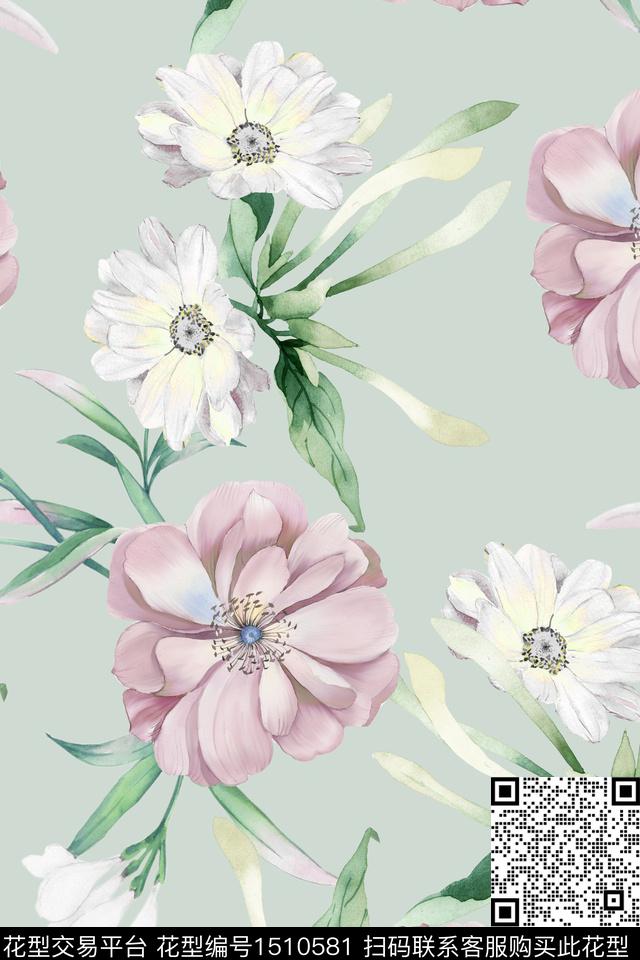 花卉小清新真丝数码印花华亿平台下载（图片编号: 1510581） - 瓦栏（Walan）