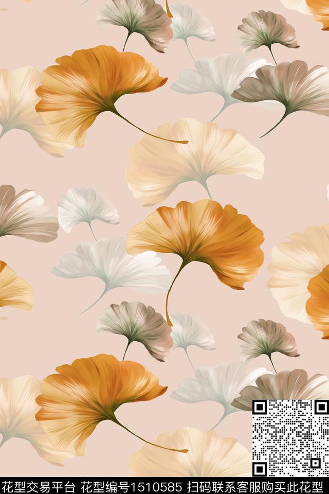 真丝小碎花绿植树叶数码印花华亿平台下载（图片编号: 1510585） - 瓦栏（Walan）