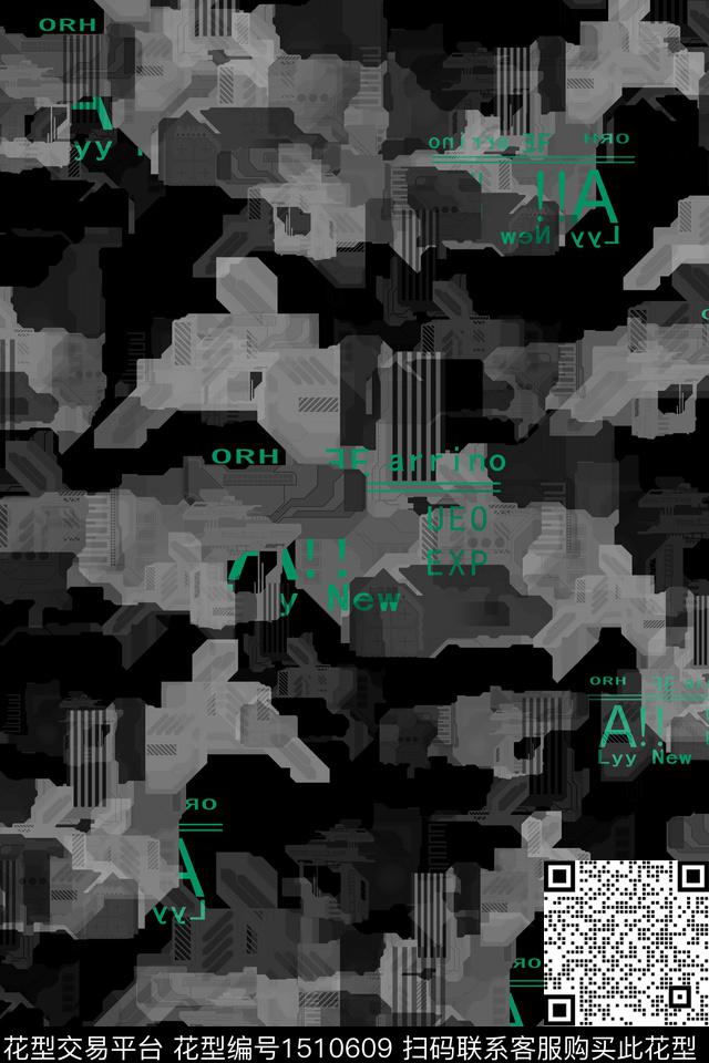 黑白华亿平台男装抽象数码印花华亿平台下载（图片编号: 1510609） - 瓦栏（Walan）