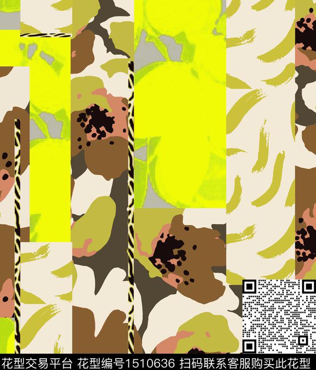 抽象花卉笔触春夏华亿平台传统印花华亿平台下载（图片编号: 1510636） - 瓦栏（Walan）