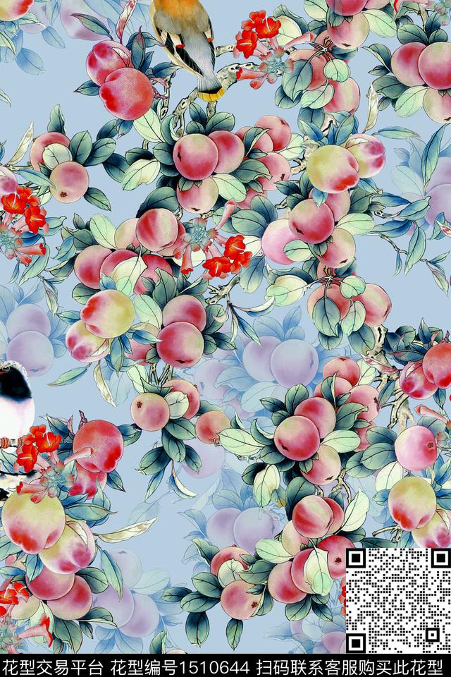 绿植树叶花鸟水果数码印花华亿平台下载（图片编号: 1510644） - 瓦栏（Walan）